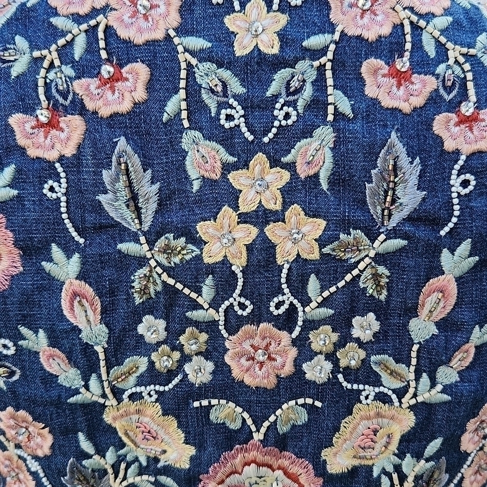 Needle & Thread Sundaze Floral Embroidered Denim Bomber Jacket 2 - Picture 8 of 13